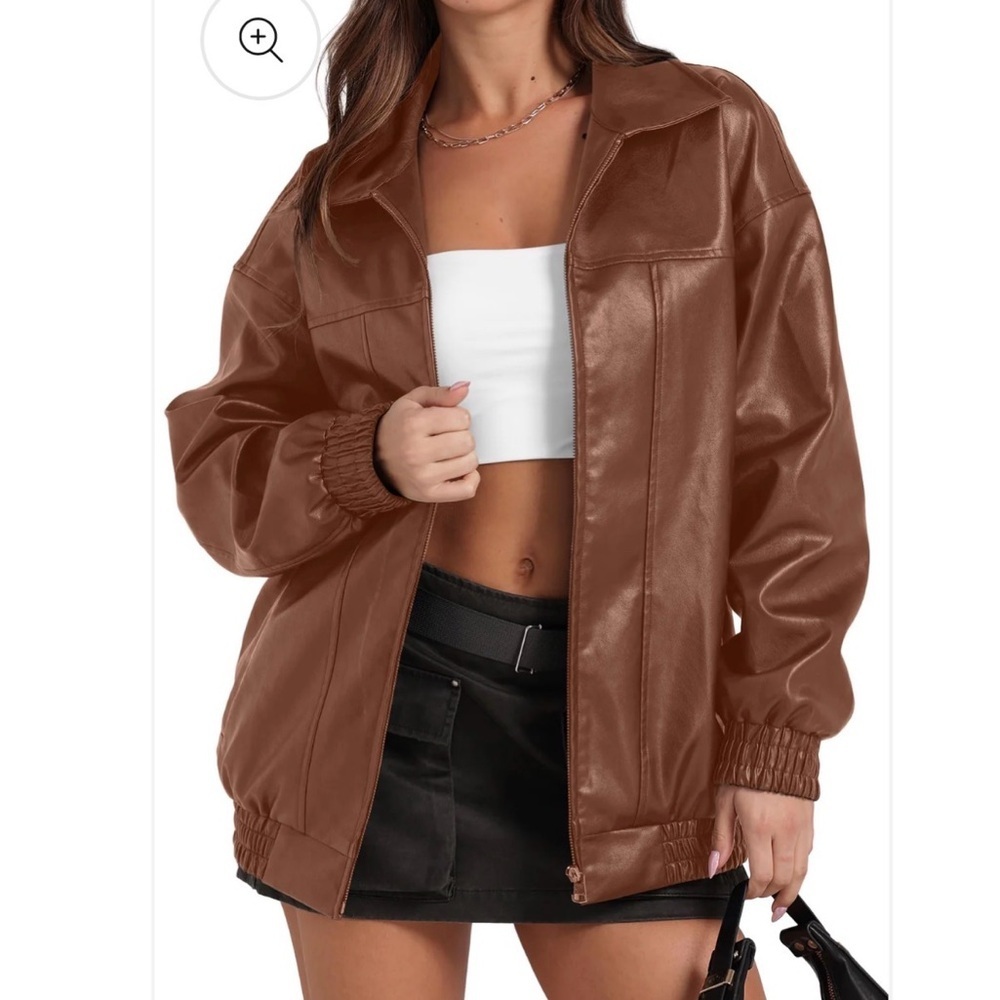 SAMPEEL Vegan Leather Jacket Women Faux Oversized Motorcycle Bomber Coats